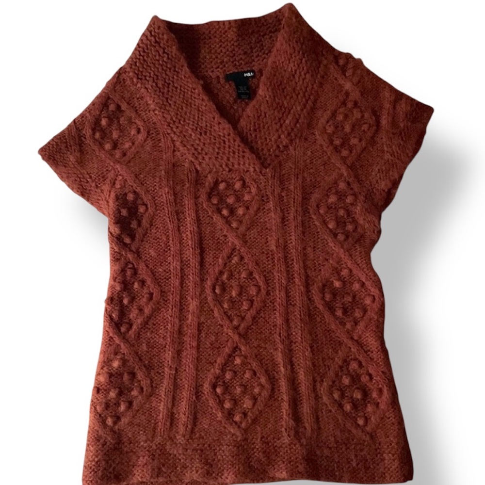 H&M Wool Alpaca blend bobble Knit Short Sleeve Sweater Womens XS Pullover cozy